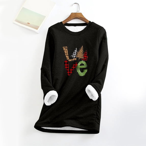 Aloohaidyvio Christmas Tops,Womens Round Neck Christmas Tree Print Thickened Plush Warm Long Sleeve Tops