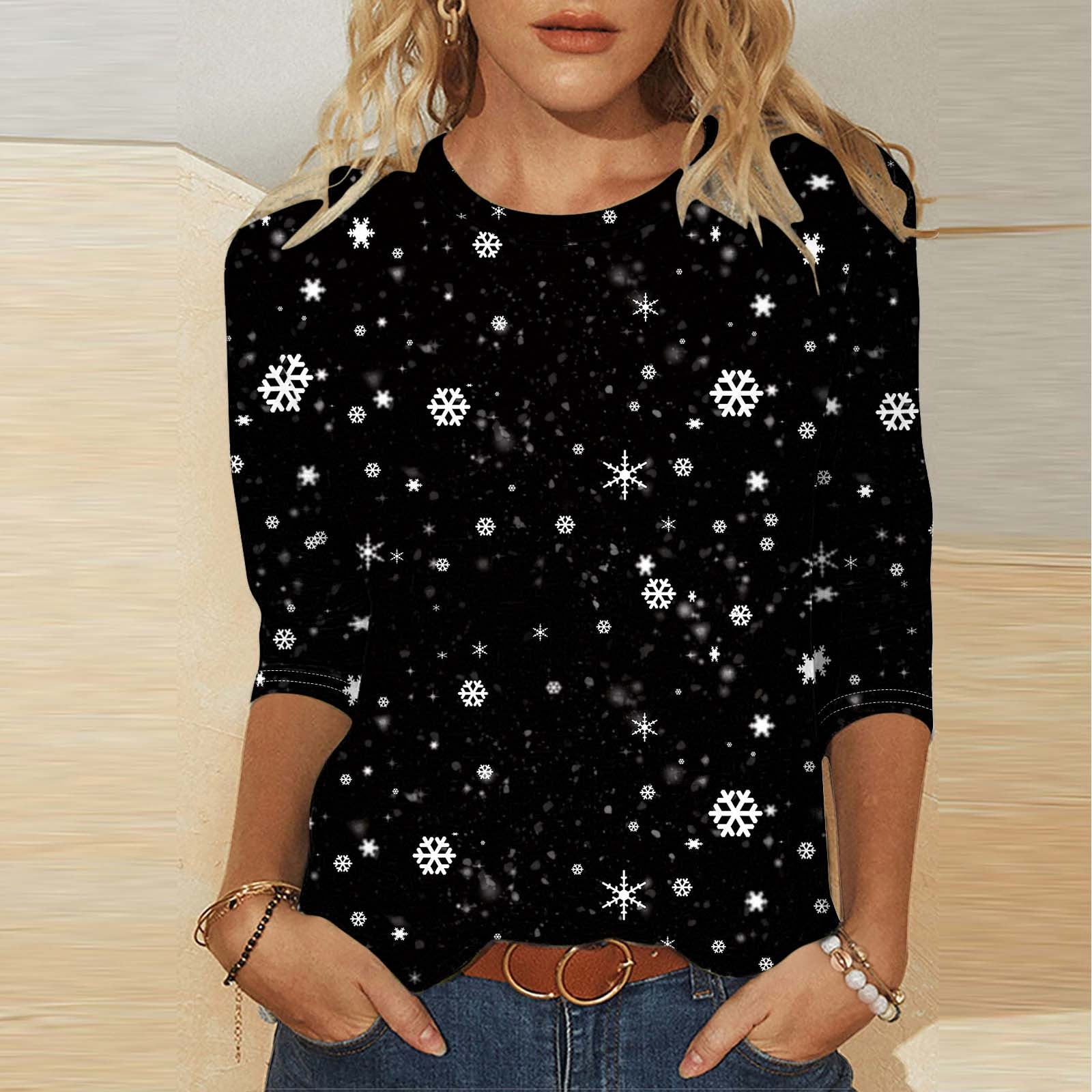 Aloohaidyvio Christmas Womens 3/4 Length Sleeve Casual Loose Fit Summer