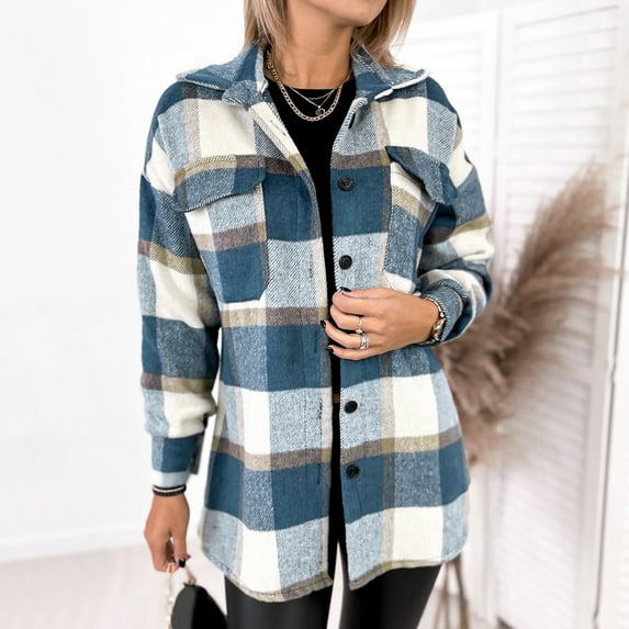 Aloohaidyvio Tops for Women,Ladies Long Coat Tops Casual Long Sleeve Plush Single-Breasted Blouse