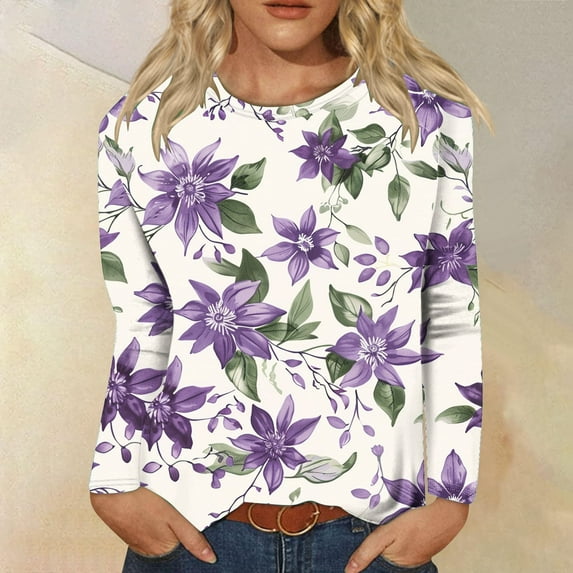 Aloohaidyvio Long Sleeve Shirts for Women Fall Tops Dressy Casual Print Blouses Tunic Tops for Leggings