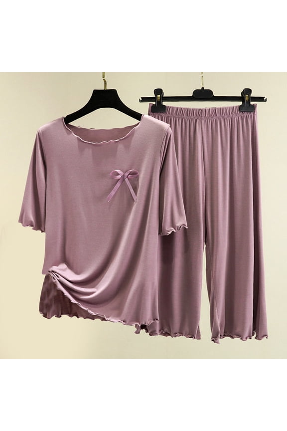 Pajamas,Women Two Piece Pajamas Flounce Short Sleeved Round Neck Oversized Home Clothing