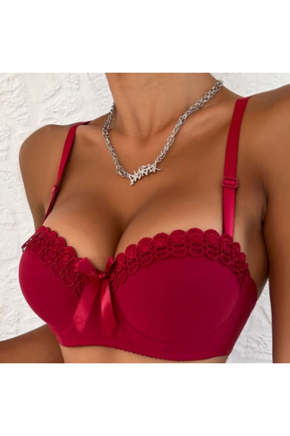 Women's Sexy Lace Bra No Underwire Push Up Bra Lace Gathering Support Everyday Bra