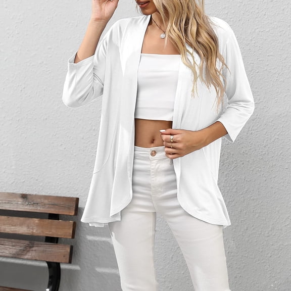 Aloohaidyvio Tops for Women,Womens 3/4 Sleeve Fashion Casual Comfortable Solid Color Cardigan Top Blouse