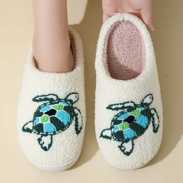 Aloohaidyvio Cute Slippers Retro Cozy Comfy Plush Warm Slip-on Slippers Winter Soft Fuzzy Indoor House Shoes with Memory Foam for Men Women