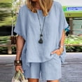 thumbnail image 1 of Aloohaidyvio Cute Tops for Women,Women Casual Summer Round Neck Short Sleeve Tops And Shorts Two Pieces Set Suit, 1 of 6