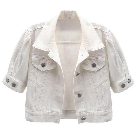 Aloohaidyvio Denim Jackets for Women 2024 Spring Summer Women's 3/4 Sleeve Short Denim Jacket Lapel Button Down Cropped Trucker Jean Jackets Coats
