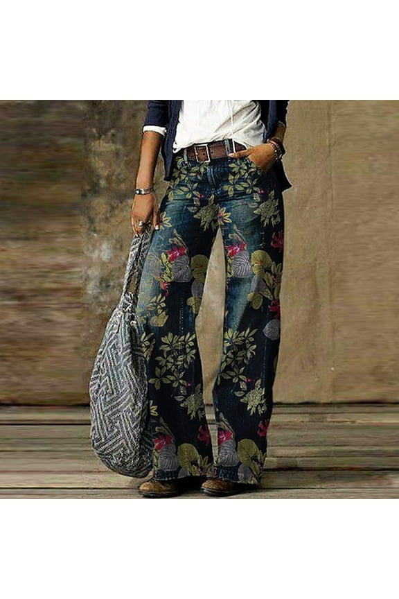 Denim Pants for Women Plus Size,Womens Fashion Comfortable Printed Straight Casual Trousers Pants,Jeans for Women Plus Size Stretch