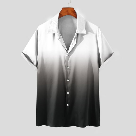Aloohaidyvio Dress Shirts for Men Big and Tall,Mens Gradient Color Shirt Short Sleeved Lapel Shirt Hawaiian Beach Regular Shirt Blouse, Shirts for Men