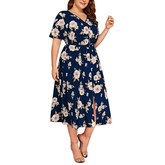 Aloohaidyvio Dresses Plus Size,Fashion Women Summer Casual Short Sleeve V Neck Printing Dress