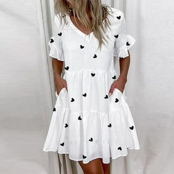 Aloohaidyvio Dresses Plus Size,Women Casual V-Neck Sexy Ruffle Short Sleeve Printing Pocket Dress