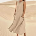 thumbnail image 1 of Aloohaidyvio Dresses Plus Size,Womens Summer V Neck Lace Fashion Casual Solid Color Sleeveless Cotton Linen Long Dress, 1 of 6