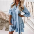 thumbnail image 1 of Aloohaidyvio Dresses Plus Size,Womens Summer Washed Cotton Half Sleeve A-Line Mid Length Denim Ruffle V-Neck Button Dress, 1 of 6