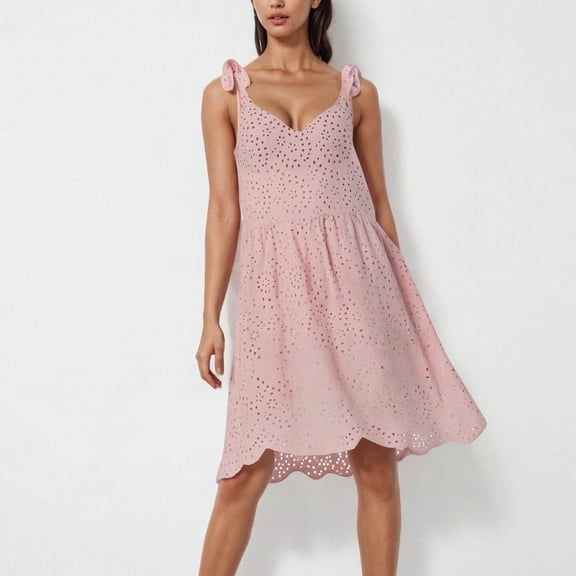 Aloohaidyvio Dresses for Women Womens V Neck Crisscross Backless Dresses Tie Back Sleeveless Ruffle Hem Flowy Swing A-Line Vintage Summer Mini Dress