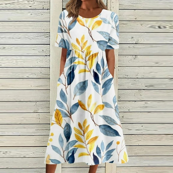 Aloohaidyvio Dresses for Women,Fashion Women Summer Printing Causal Short Sleeve Vacation Pockets Dress