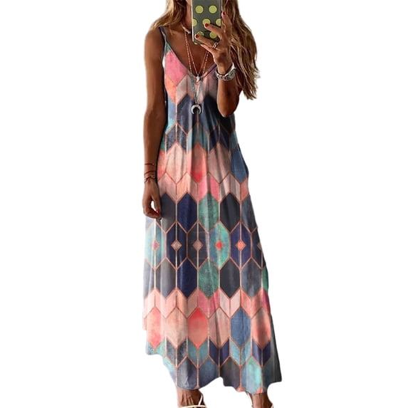Aloohaidyvio Dresses for Women Maxi,Women Casual Gradient V-Neck Sleeveless Summer Spaghetti Strap Dress, Womens Dresses