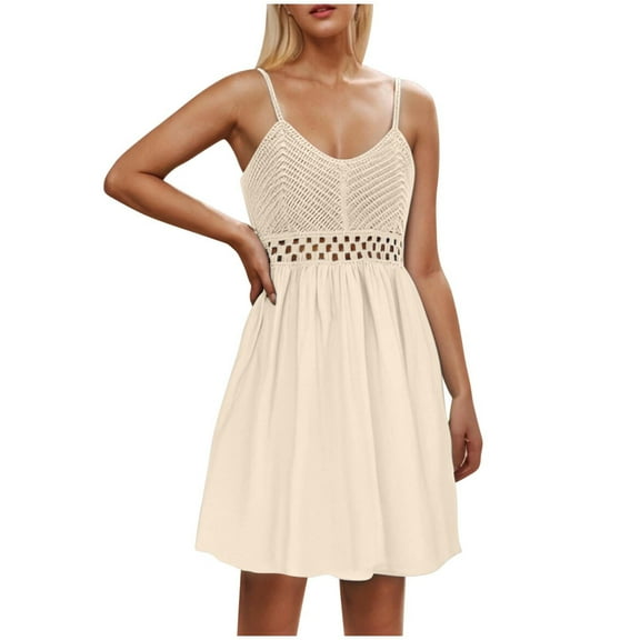 Aloohaidyvio Dresses for Women No Boundaries Women's Beach Sundress Sleeveless Halter Spaghetti Straps Backless Lace Mini Swing Skater Dresses
