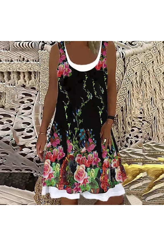 Dresses for Women Plus,Women'S Summer Dress Fashion Casual Sleeveless Splicing