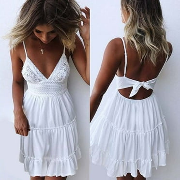 Aloohaidyvio Dresses for Women Plus,Women Summer Backless Dress White Evening Party Beach