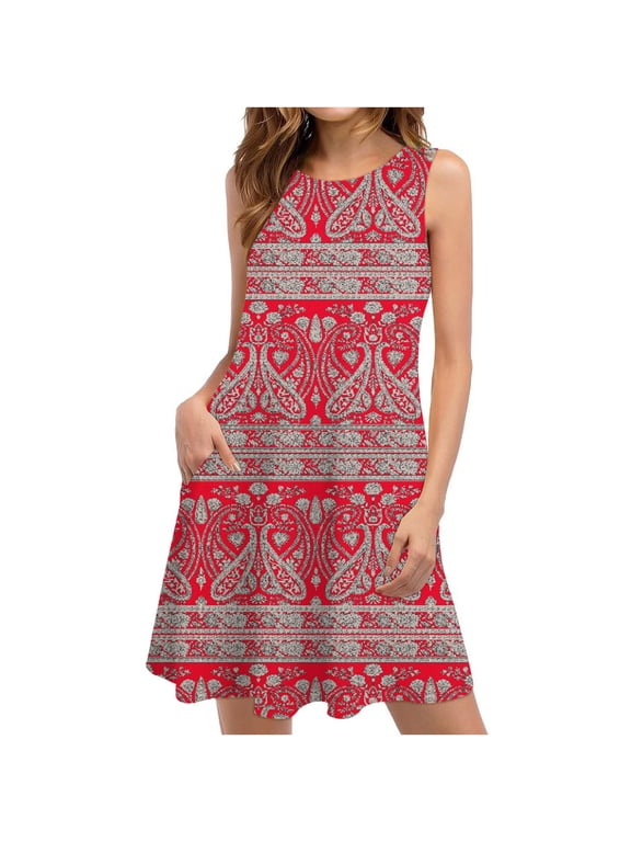 Dresses for Women,Summer Dresses for Women Beach Floral Tshirt Sundress Casual Pockets Boho Tank Dress