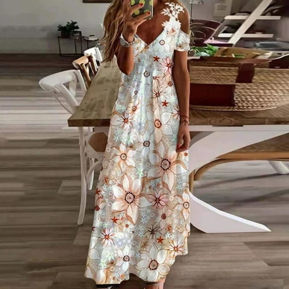 Aloohaidyvio Dresses for Women,Womens Summer Lace Suspender V-Neck Fashion Print Loose Dress Suspender V-Neck Dress