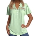 thumbnail image 1 of Aloohaidyvio Dressy Blouses for Women,Womens 2024 Summer Lace Tunic Tops Casual Short Sleeve V Neck Blouse Buttons Spring Soft Comfy T Shirts, 1 of 6