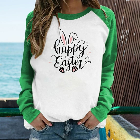Aloohaidyvio Easter Shirts for Women 3/4,Easter Fashion Womens Casual Long Sleeve Printed Sweatshirts Tops,Easter Ladies Clothing