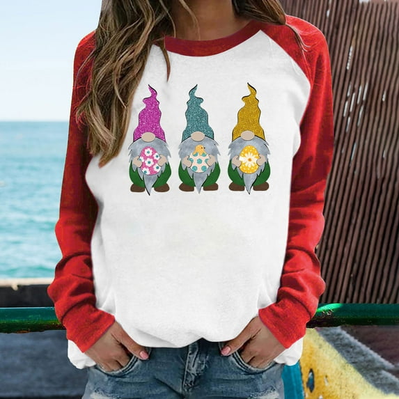 Aloohaidyvio Easter Shirts for Women Plus Size 3/4,Easter Fashion Womens Casual Long Sleeve Printed Sweatshirts Tops,Easter Ladies Clothing Clearance