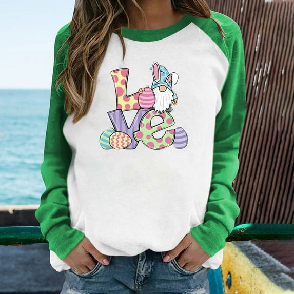 Aloohaidyvio Easter Shirts for Women Plus Size 3/4,Easter Fashion Womens Casual Long Sleeve Printed Sweatshirts Tops,Easter Ladies Clothing Clearance