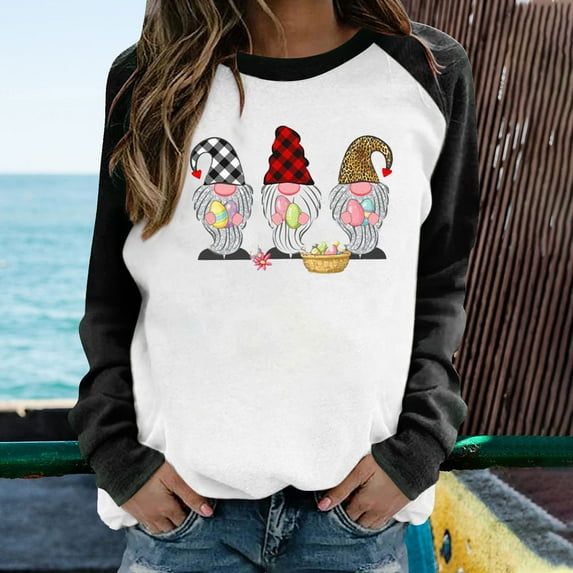 Aloohaidyvio Easter Shirts for Women Plus Size 3/4,Easter Fashion Womens Casual Long Sleeve Printed Sweatshirts Tops,Easter Ladies Clothing Clearance