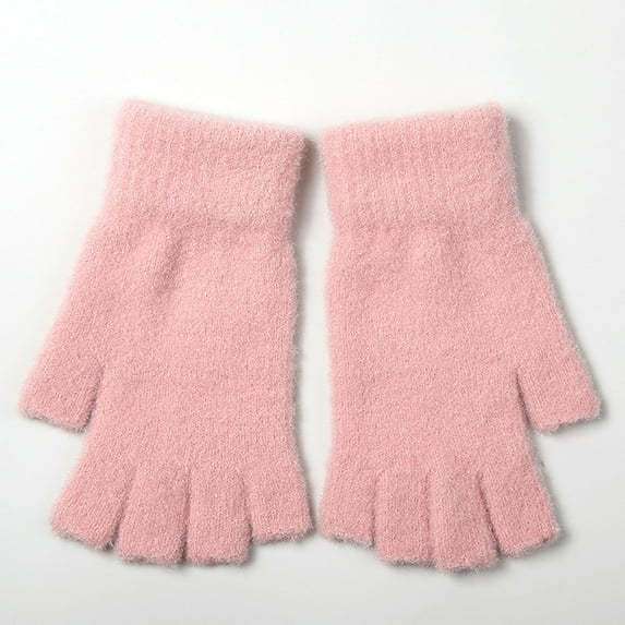 Aloohaidyvio Fingerless Gloves Half Finger Mittens Winter Solid Color Knitted Typing Gloves for Men Women