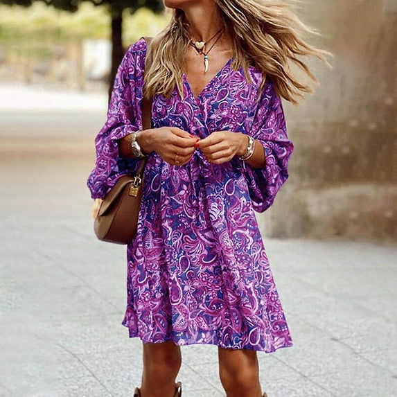 Aloohaidyvio Formal Dresses for Women,Women’s Summer Loose Kimono Maxi Dress Wrap V Neck 3/4 Sleeve Floral Print Slit Long Dresses