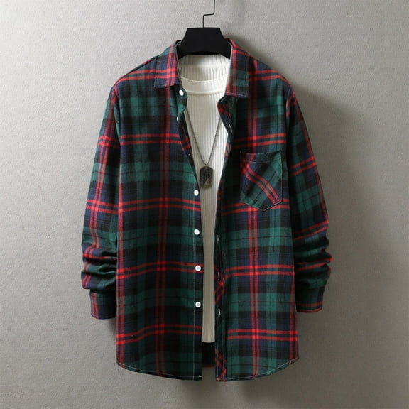 Aloohaidyvio George Big and Tall Flannel Shirts for Men Cotton Long Sleeve Casual Button Down Plaid Shirt