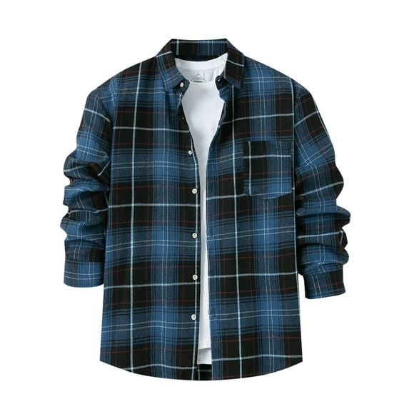 Aloohaidyvio George Flannel Shirt for Men Long Sleeve Regular Fit Button Down Casual Plaid Shirt