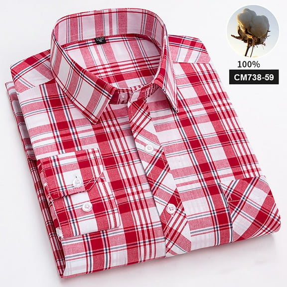 Aloohaidyvio George Men's Dress Shirts Plaid Cotton Button Down Long Sleeve Regular Fit Formal Business Shirts