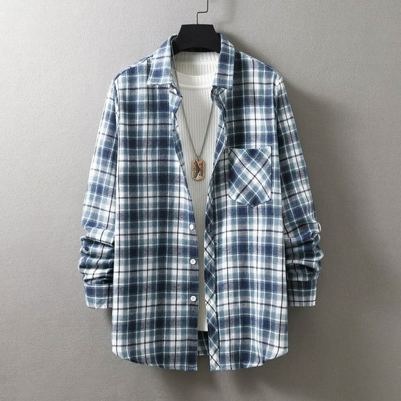Aloohaidyvio George Men's Flannel Shirts Casual Button Down Plaid Shirt Jacket Long Sleeve Fleece Shacket with Pockets