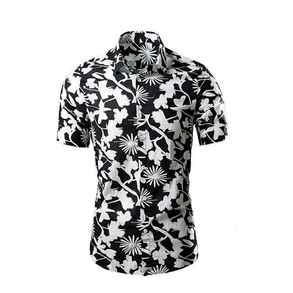 Aloohaidyvio George Men's Hawaiian Cotton Shirt Short Sleeve Casual Button Down Tropical Summer Beach Aloha Shirts