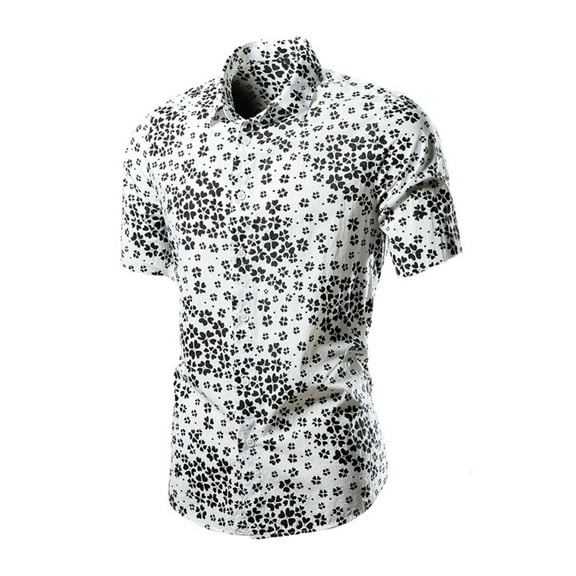 Aloohaidyvio George Men's Hawaiian Cotton Shirts Short Sleeve Floral Tropical Aloha Shirt Casual Summer Button Down Holiday Beach Shirt