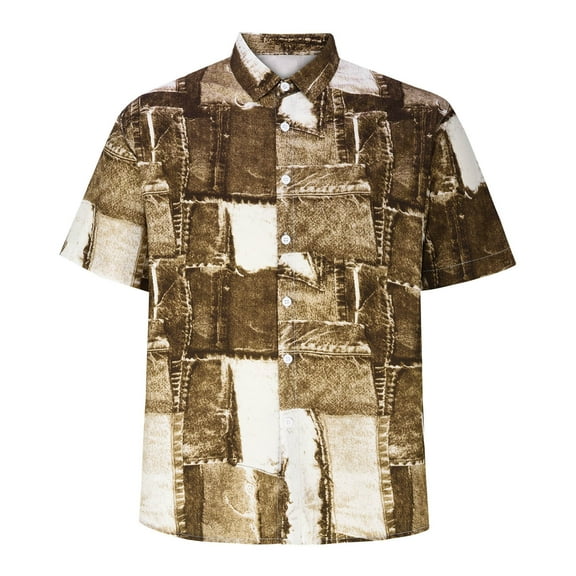 Aloohaidyvio George Men's Ice Silk Printed Short-sleeved Shirt Loose Large Size Casual Shirt , Mens Tops