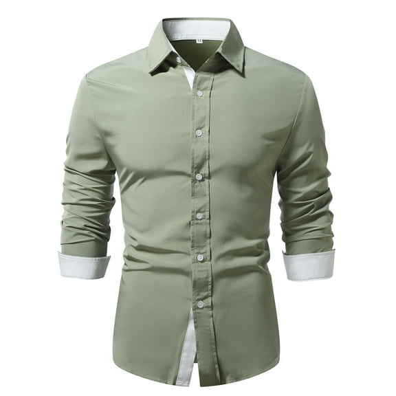 Aloohaidyvio George Men's Muscle Dress Shirts Slim Fit Stretch Long Sleeve Casual Button Down Shirt