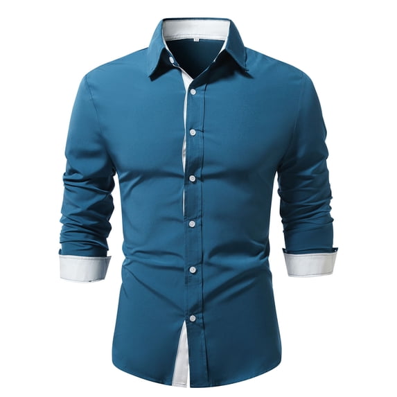 Aloohaidyvio Men's Muscle Dress Shirts Slim Fit Stretch Long Sleeve Casual Button Down Shirt