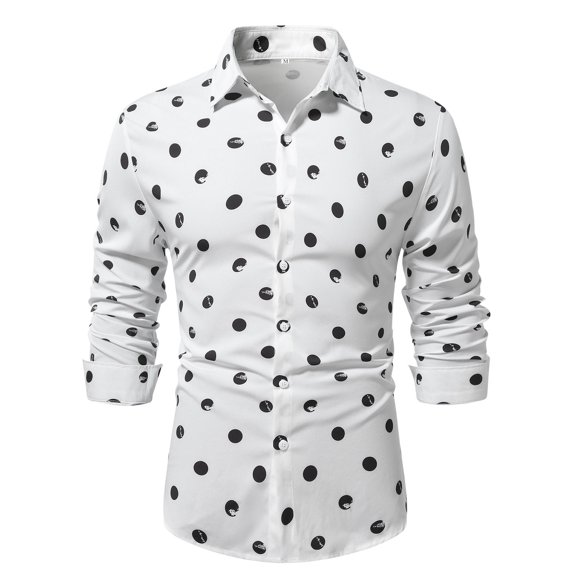 Aloohaidyvio George Men's Polka Dots Button Front Long Sleeve Collar Shirt Casual Tops