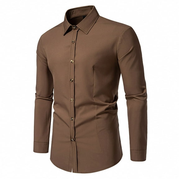 Aloohaidyvio George Men's Slim Fit Cotton Business Shirt Solid Long Sleeve Button Down Dress Shirts
