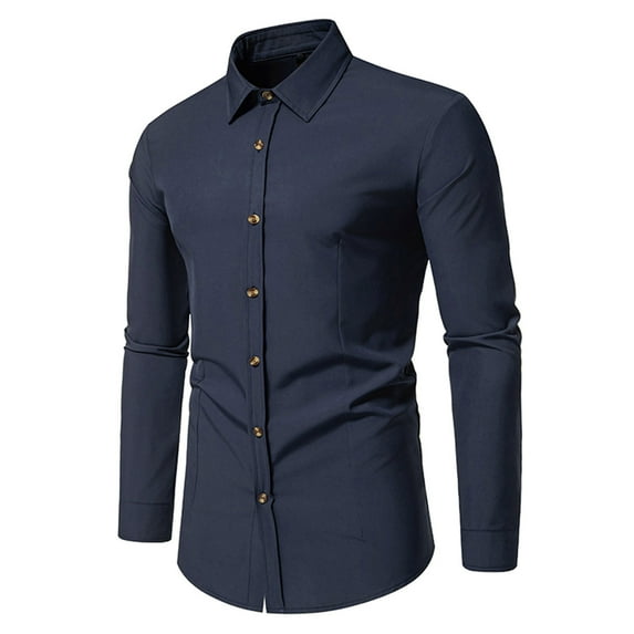 Aloohaidyvio Men's Slim Fit Cotton Business Shirt Solid Long Sleeve Button Down Dress Shirts