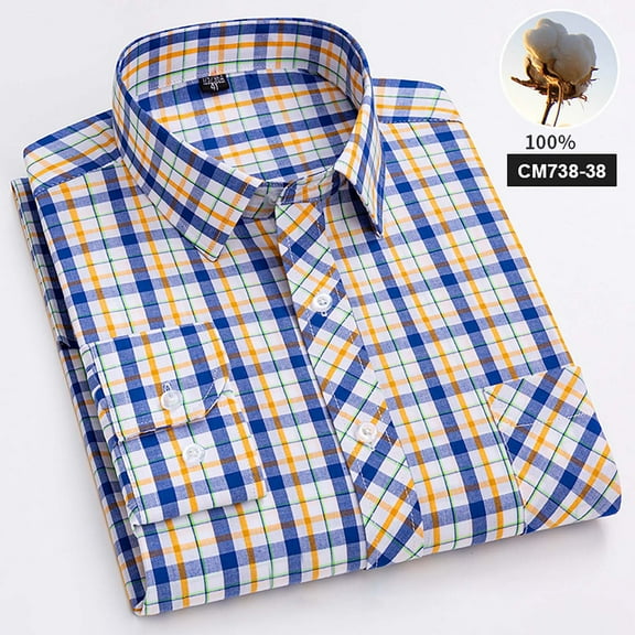 Aloohaidyvio George Mens Casual Dress Shirts Plaid Button Down Shirt Long Sleeve Formal Business Gingham Shirt for Men