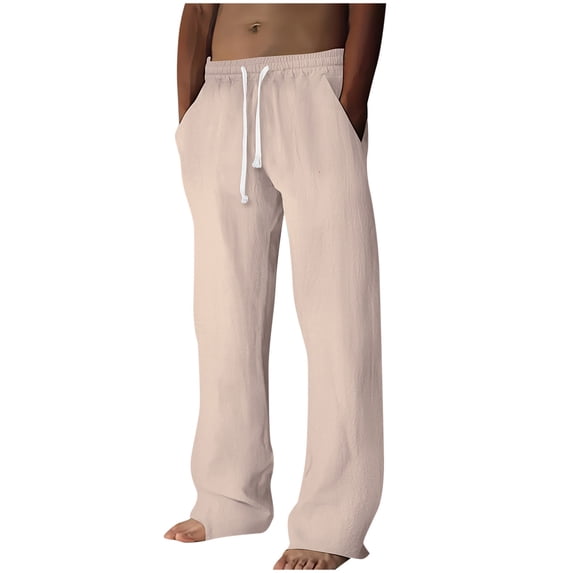 Aloohaidyvio Mens Casual Pants Lightweight Elastic Waist Drawstring Loose Linen Pants