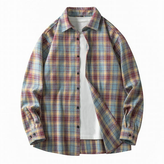 Aloohaidyvio George Mens Flannel Shirts Long Sleeve Flannel Shirt for Men Casual Button Down Cotton Shirt