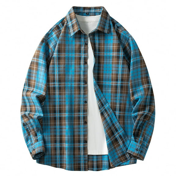 Aloohaidyvio George Mens Flannel Shirts Long Sleeve Plaid Shirt Jacket Button Down Shirt with Pockets