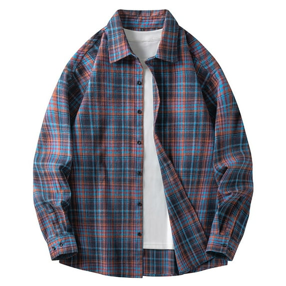 Aloohaidyvio George Mens Flannel Shirts Long Sleeve Plaid Shirt Jacket Button Down Shirt with Pockets