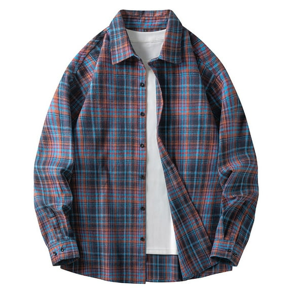 Aloohaidyvio George Mens Flannel Shirts Long Sleeve Plaid Shirt Jacket Button Down Shirt with Pockets