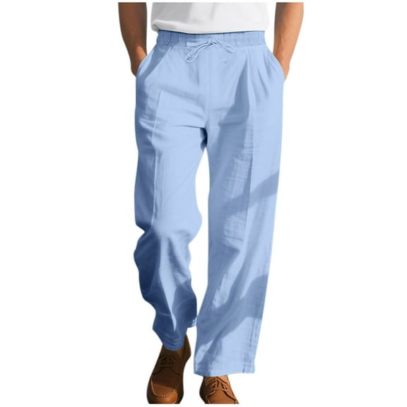 Aloohaidyvio George Mens Linen Pants Classic Fit Drawstring Lightweight Wrinkle-Resistant Casual Pants